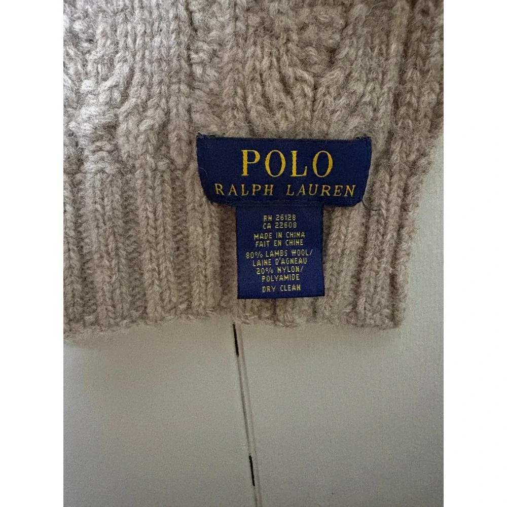 Polo Ralph Lauren Cable Knit Scarf Lambswool Blend American Flag Oatmeal  Luxury